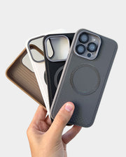 TecHub Hard MagSafe leather and textured case for iPhone 15 Pro Max, showcasing the stylish protective phone cover.