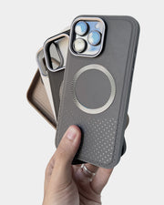 TecHub Hard MagSafe leather and textured case for iPhone 15 Pro Max, showing the sleek design and premium leather finish.
