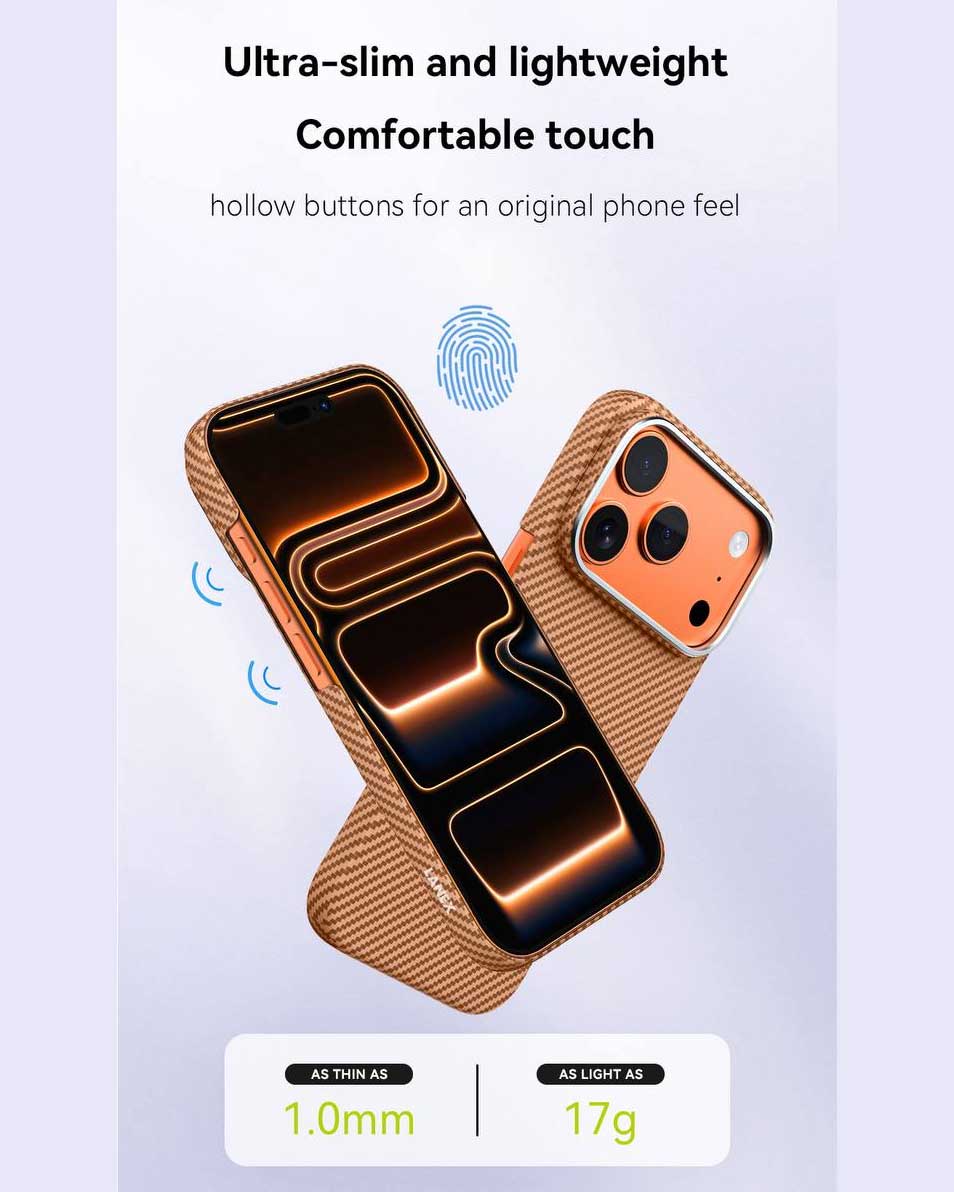 Lanex Premium Ultra-slim Diamond Cut Carbon Fiber Case for iPhone 17 Pro Max - Orange