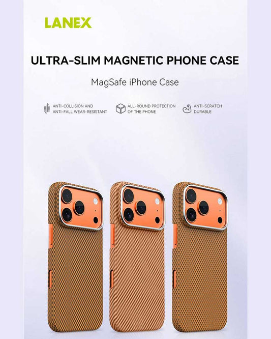 Lanex Premium Ultra - slim Diamond Cut Carbon Fiber Case for iPhone 17 Pro Max - Orange - TecHub