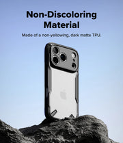 Black Ringke Fusion-X protective TPU case for iPhone 17/18 Pro, slim and durable cover with rugged design.