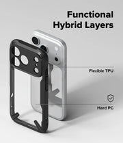 Black Ringke Fusion-X protective TPU case for iPhone 17/18 Pro, slim and durable, shown from the side with a textured finish.