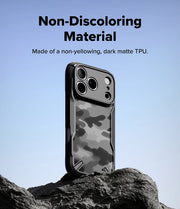TecHub Ringke Fusion-X black camo TPU case for iPhone 17/18 Pro Max, slim and protective with rugged design.
