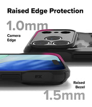 Ringke Fusion-X slim protective TPU case in camouflage black for iPhone 17/18 Pro Max, featuring rugged design and precise cutouts.