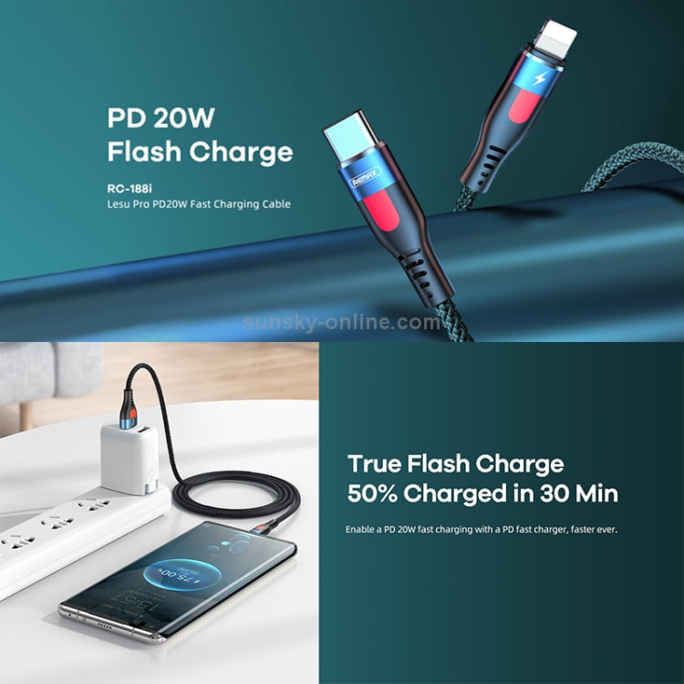 REMAX RC-188i Lesu Pro 1m PD20W Type-C to iPhone Aluminum Alloy Braid Fast Charging Data Cable - Black