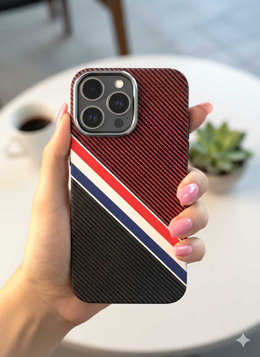 FreeAir Matte MagSafe Carbon Fiber Design Case for iPhone 15 Pro Max - Black/Red