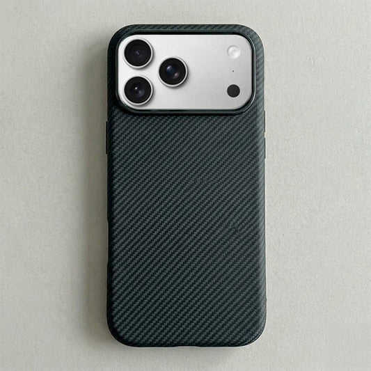 FD Carbon Fiber Textured Metal Camera Frame Shockproof Hard Magnetic Case for iPhone 17 Pro Max - Black