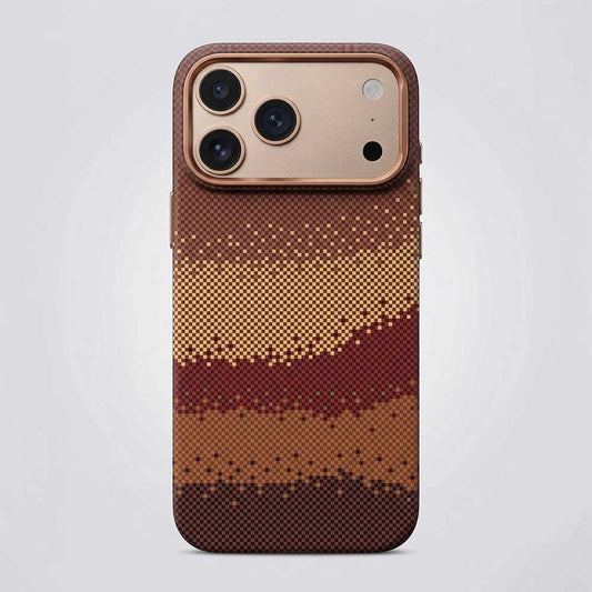 FD Carbon Fiber Textured Metal Camera Frame Shockproof Hard Magnetic Case for iPhone 17 Pro Max - Brown