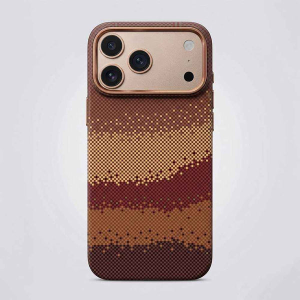 FD Carbon Fiber Textured Metal Camera Frame Shockproof Hard Magnetic Case for iPhone 17 Pro Max - Brown