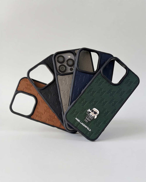 Karl Lagerfeld leather unisex iPhone 16 Pro Max case by TecHub, showing sleek black design with branding and precise cutouts.