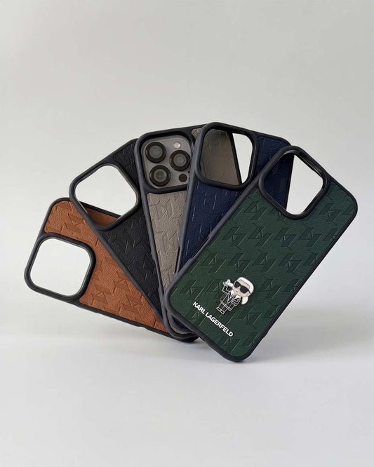 Karl Lagerfeld leather unisex iPhone 16 Pro Max case by TecHub, showing sleek black design with branding and precise cutouts.