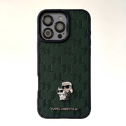 Karl Lagerfeld leather unisex iPhone 16 Pro Max case by TecHub, showing sleek black leather with embossed logo detail.