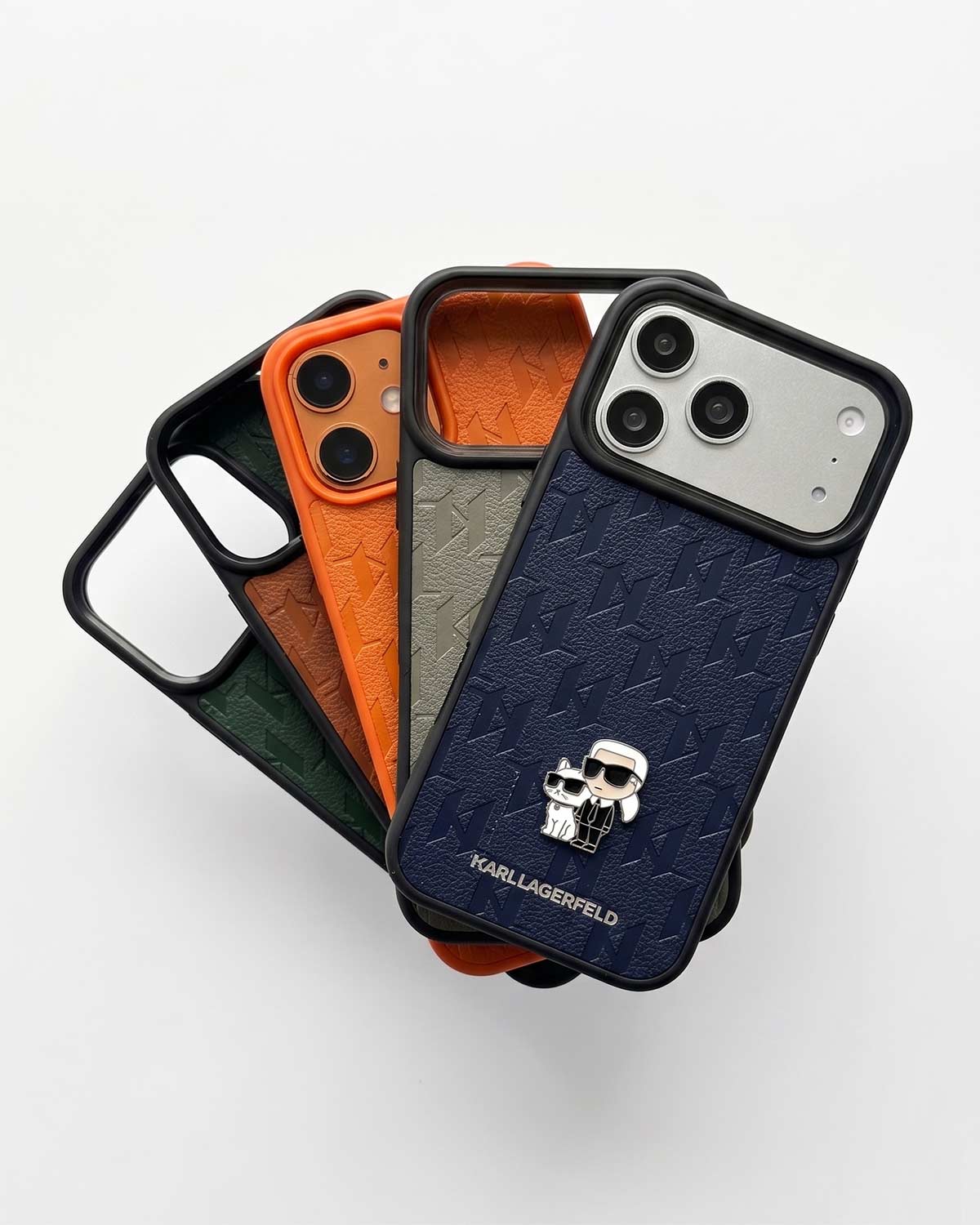 Leather unisex iPhone 17 Pro Max case by TecHub featuring Karl Lagerfeld branding and sleek protective design.