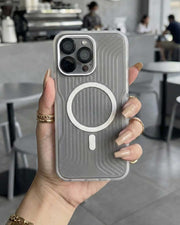 Soft striped corrugated MagSafe case for iPhone 14 Pro Max by TecHub, featuring a colorful textured design and precise cutouts.