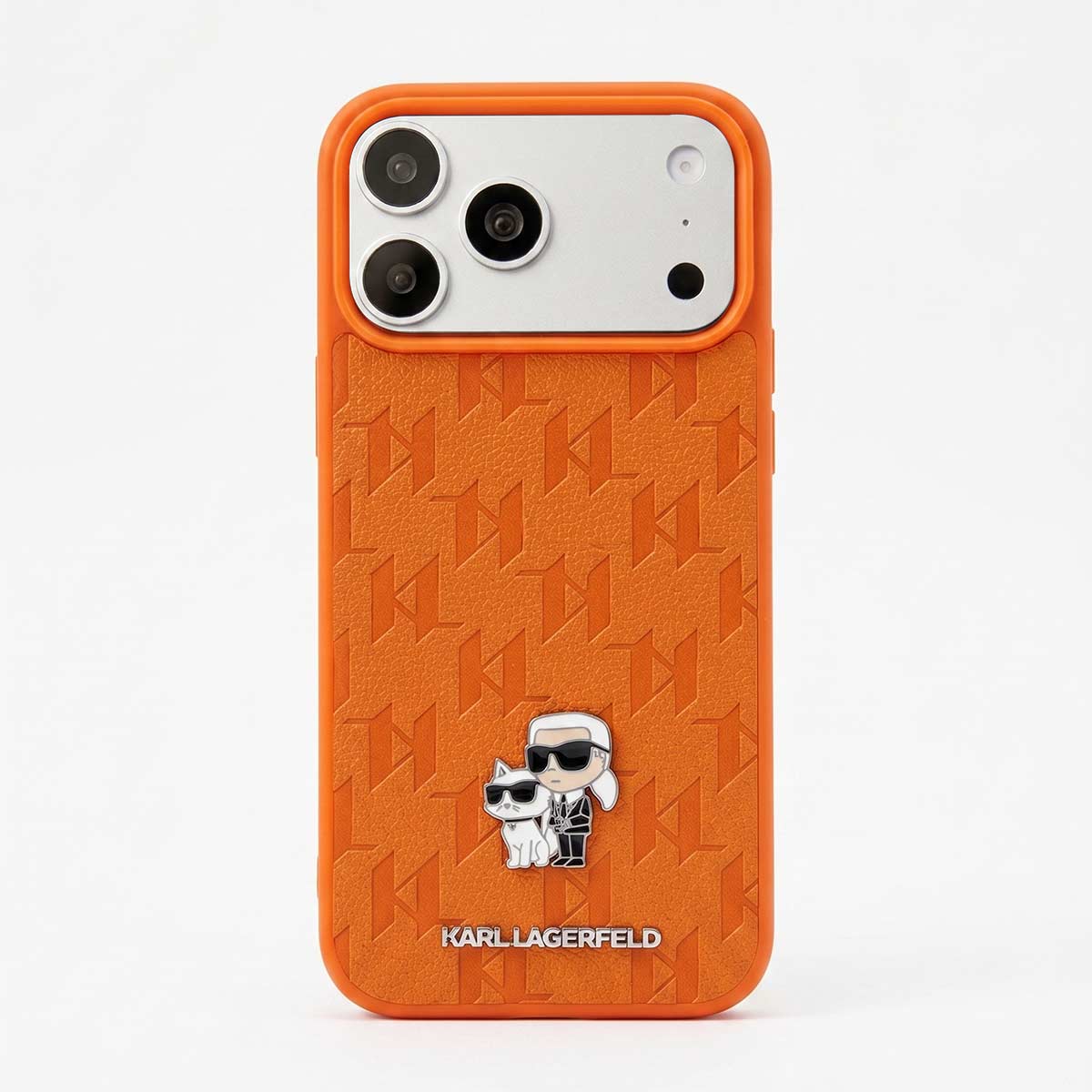 Karl Lagerfeld leather unisex iPhone 17 Pro Max case by TecHub, showing sleek black design with brand logo and precise cutouts.