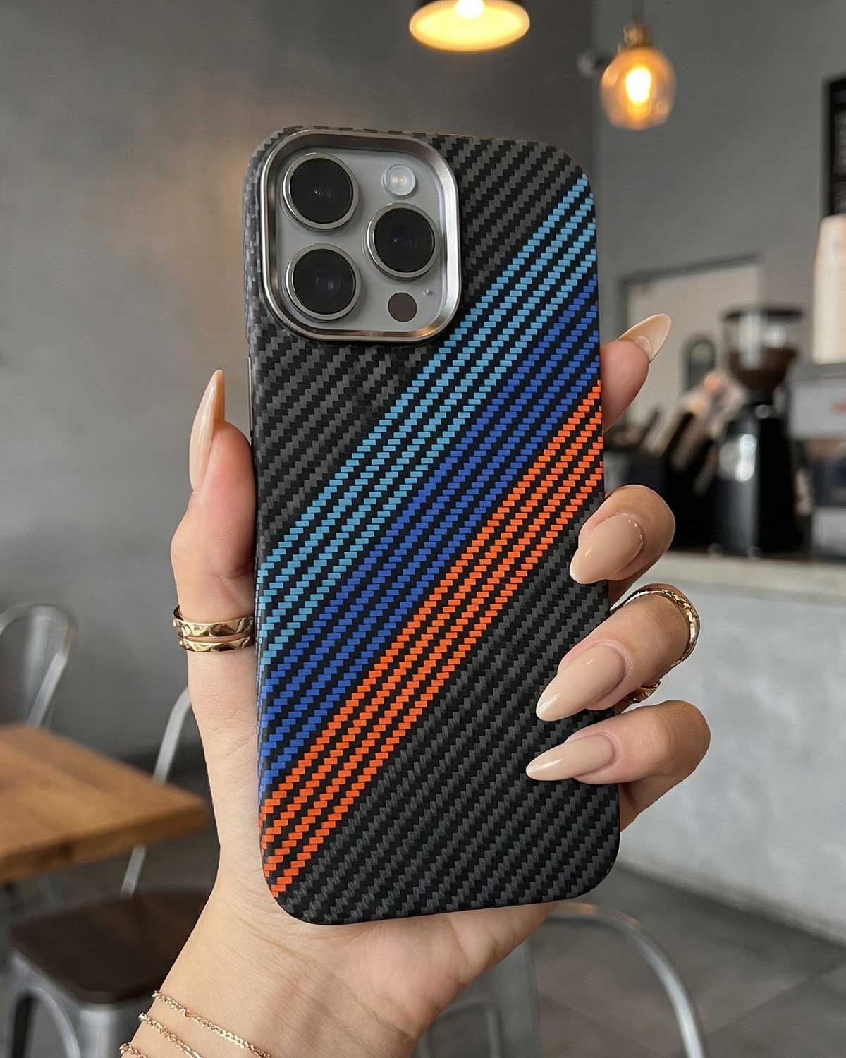 Pitakuka Ultra-Slim Tactile Woven Case for iPhone 16 Pro Max - Striped Blue/Red/Black