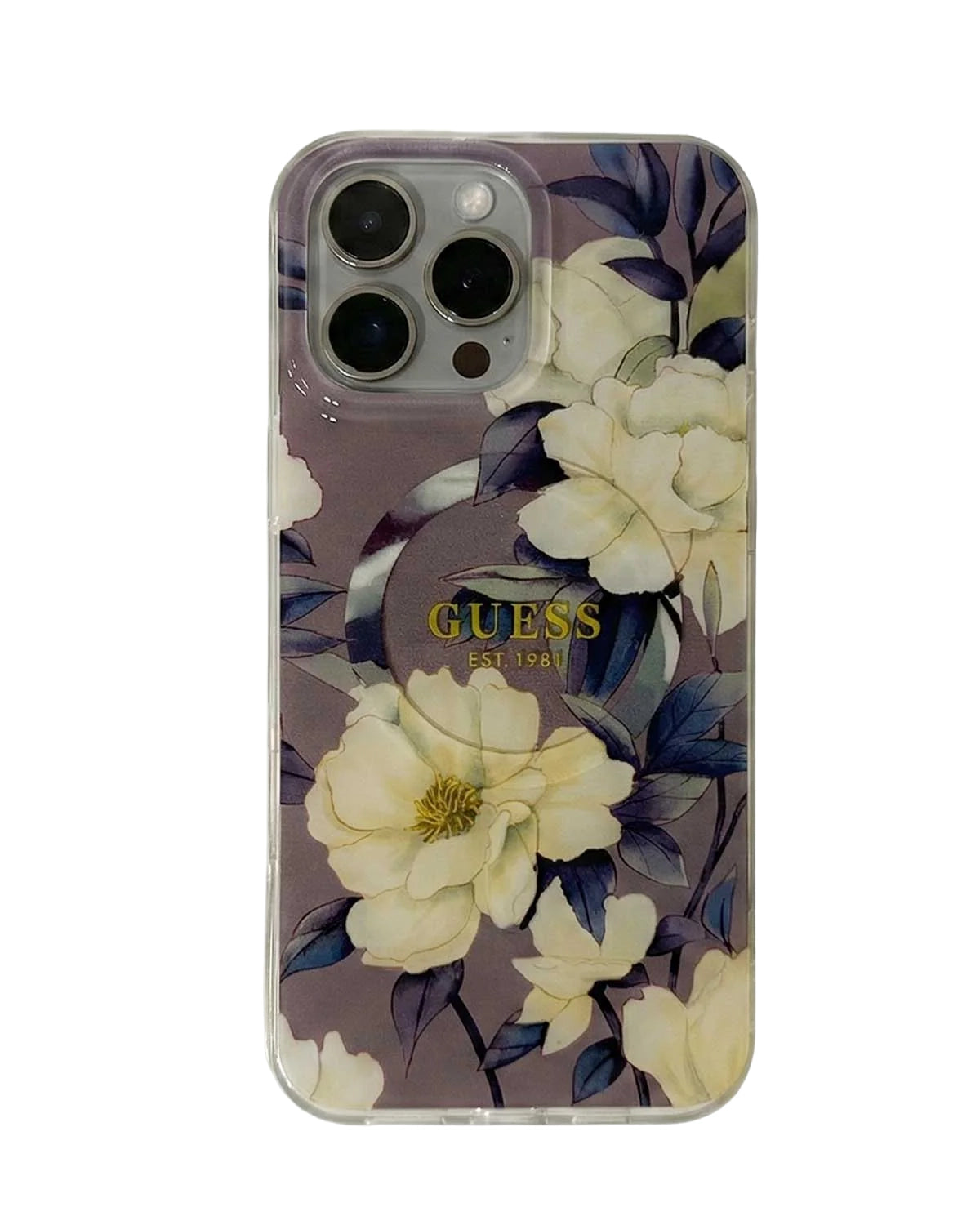 TecHub GUESS IML Flower MagSafe case for iPhone 16 Pro Max featuring a floral design and magnetic attachment.