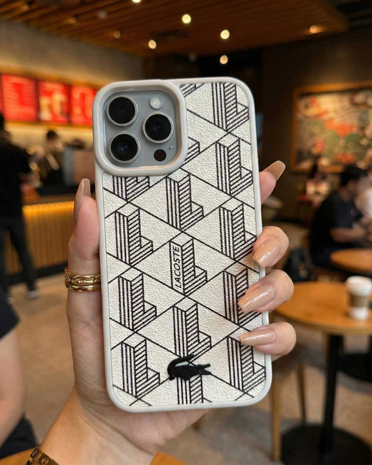 Lacoste Hard PC Leather Case for iPhone 15 Pro Max - White