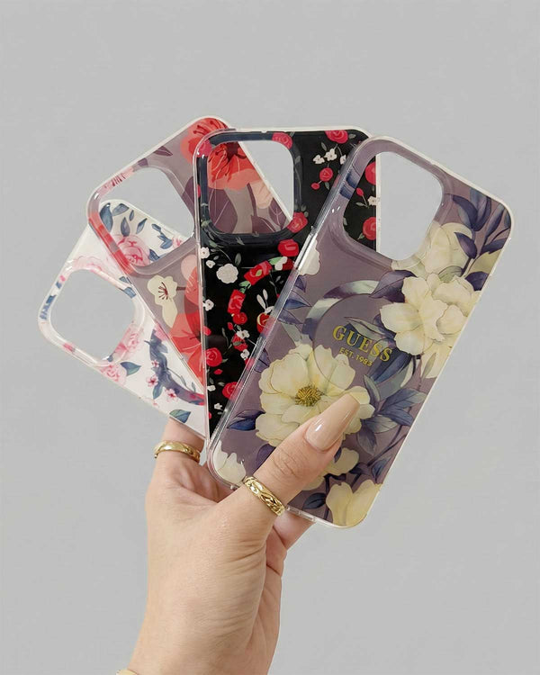 TecHub GUESS IML Flower MagSafe case for iPhone 16 Pro Max with colorful floral design and secure MagSafe compatibility.
