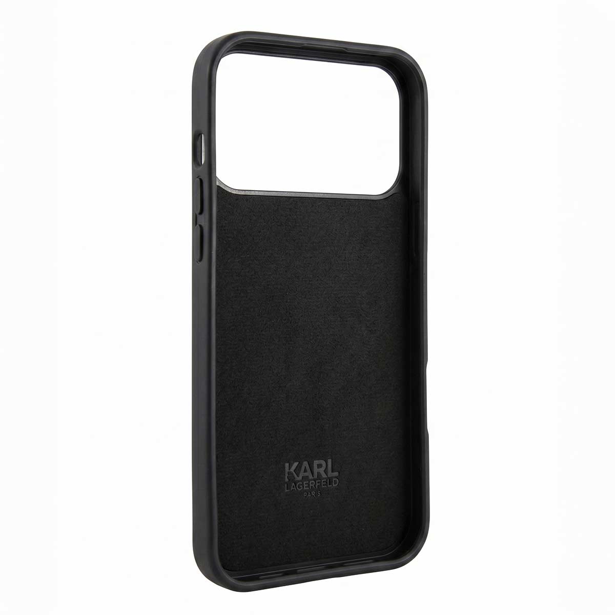 Karl Lagerfeld leather unisex iPhone 17 Pro Max case with sleek design and premium material, suitable for stylish protection.