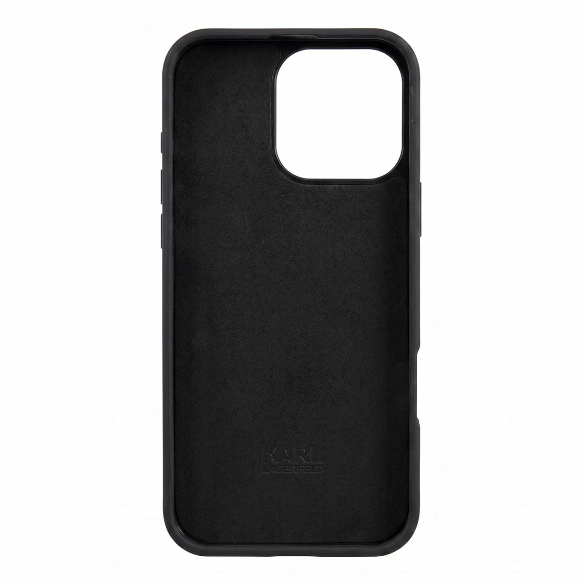 Leather unisex iPhone 16 Pro Max case by Karl Lagerfeld in black, featuring sleek design and durable protection.