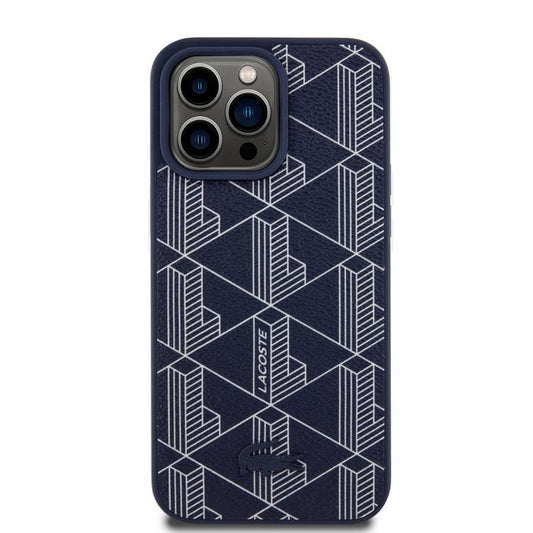 Blue Lacoste hard PC leather case for iPhone 16 Pro Max, with Lacoste logo and monogram design, by TecHub.
