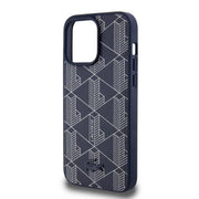 Blue Lacoste hard PC leather case for iPhone 16 Pro Max, featuring Lacoste monogram design and MagSafe compatibility.