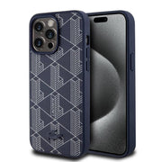 Blue Lacoste hard PC leather case for iPhone 16 Pro Max, featuring Lacoste branding and monogram design.