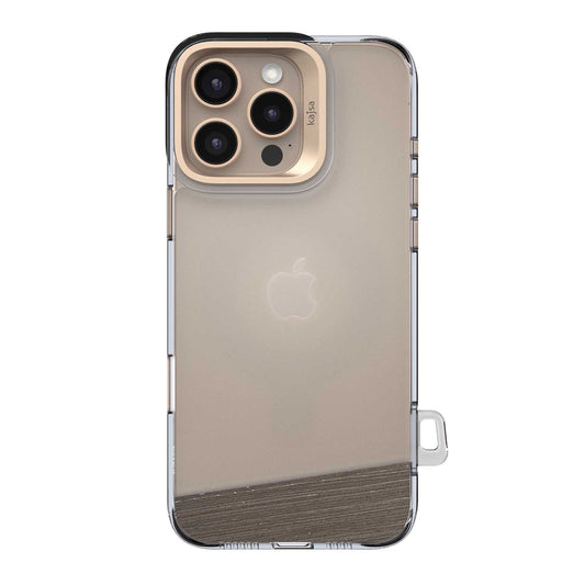 TecHub Kajsa Trans-Shield Lumber Back Case for iPhone 15 Pro Max in light gold with MagSafe, showcasing a sleek protective design.