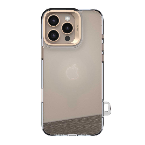 TecHub Kajsa Trans-Shield Lumber Back Case for iPhone 15 Pro Max in light gold with MagSafe, showcasing a sleek protective design.