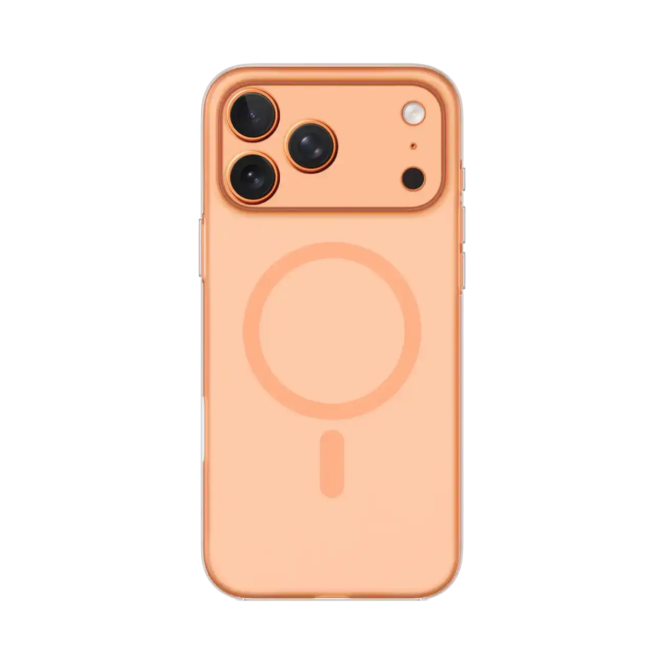 Transparent orange TecHub MOMAX CaseFORM Lite magnetic case for iPhone 17 Pro Max, showing the slim design and magnetic edges.