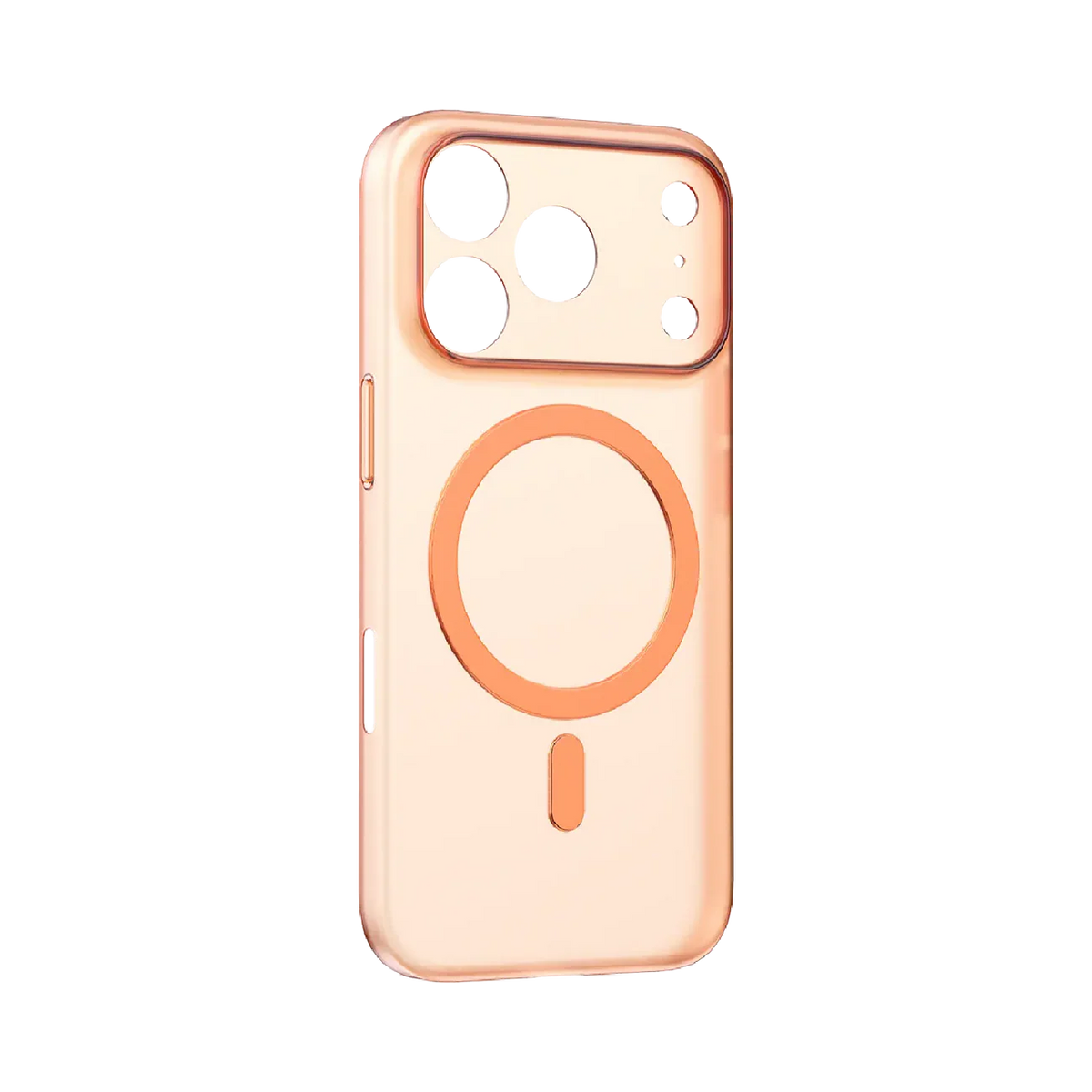 TecHub MOMAX CaseFORM Lite magnetic case for iPhone 17 Pro in transparent orange, showing slim design and magnetic features.