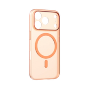 TecHub MOMAX CaseFORM Lite magnetic case for iPhone 17 Pro in transparent orange, showing slim design and magnetic features.