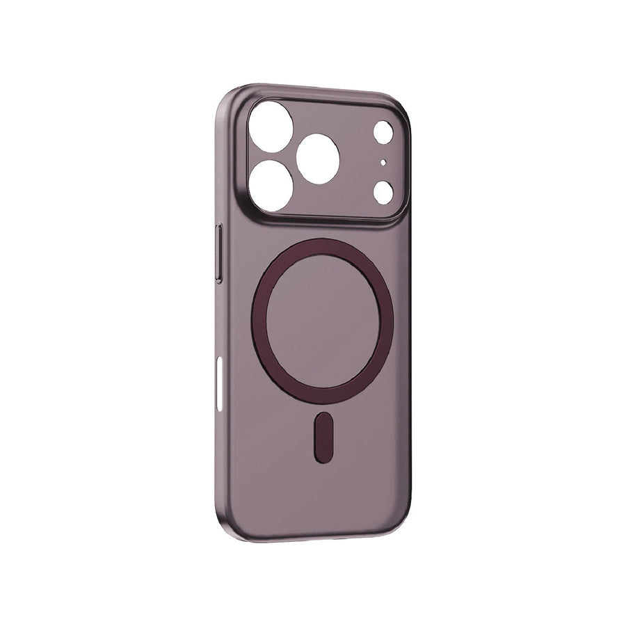 Momax Sōma Slim magnetic iPhone 17/18 Pro Max case in transparent dusky cherry, featuring a sleek ultra-thin design.
