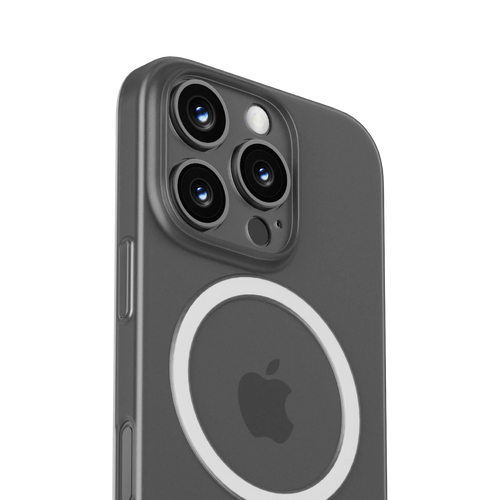 Momax CaseForm Lite super slim black MagSafe case for iPhone 16 Pro Max, shown on transparent background.