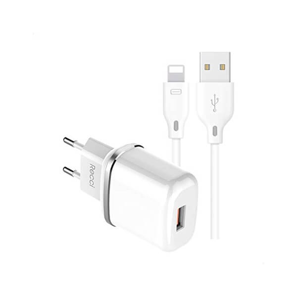 TecHub RECCI RCK-02EL travel charger combo kit with Lightning cable, compact charger and cable for convenient device charging.