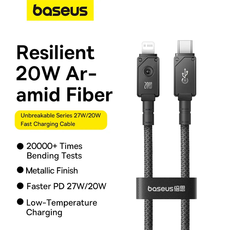 Baseus Unbreakable Series Type-C to iP Fast Charging Data Cable - Black - TecHub