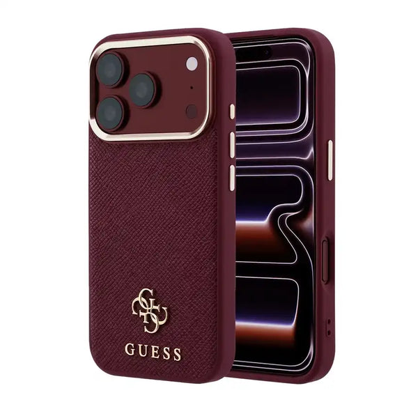 Guess Magsafe PU Stripe Hard Case With Saffiano PU Logo for iPhone 17/18 Pro Max - Burgundy