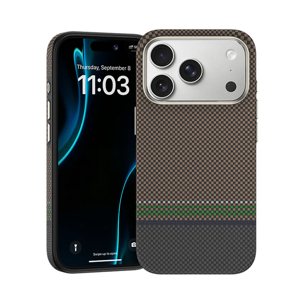 Benks Prestige ArmorPro iPhone 17 Pro Max case made with Kevlar® in brown, showing its rugged, textured exterior and precise camera cutout.