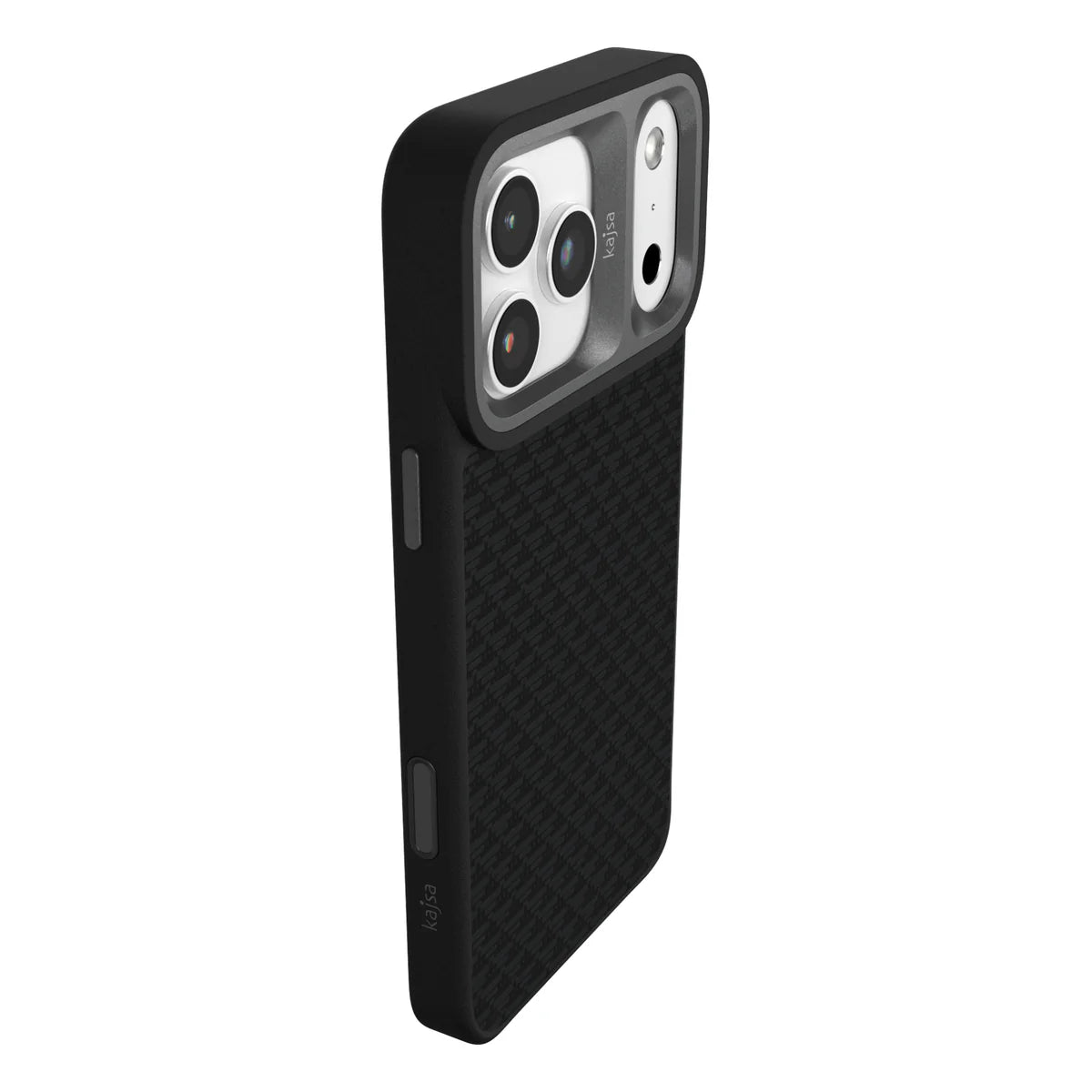 TecHub Kajsa Glamorous Collection iPhone 17 Pro Max pyramid pattern back case with MagSafe compatibility, shown from side view.