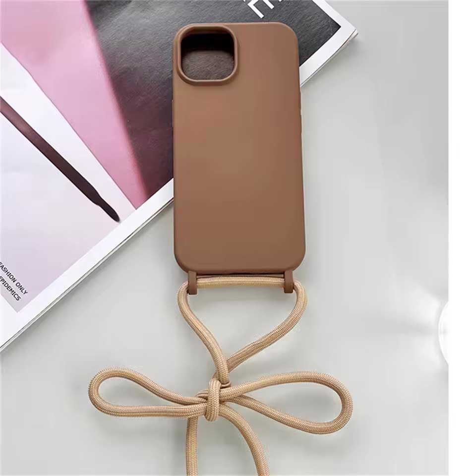 Fashion Crossbody Soft Silicone Case With Shoulder Strap for iPhone 15