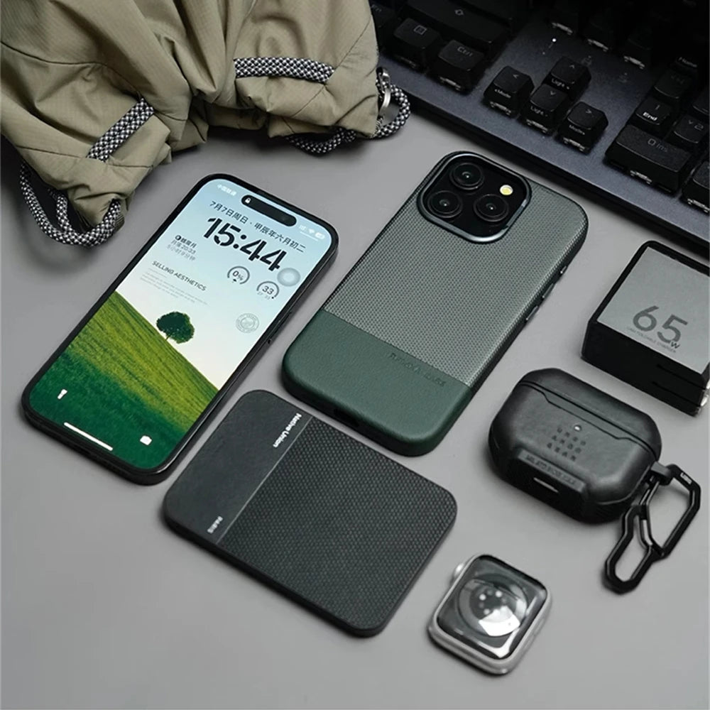 Luxury Alloy Lens MagSafe Leather Case for iPhone