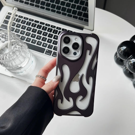 3D Flame Pattern Fashion Hollow Slim Case for iPhone 15 Pro Max - Matte Purple