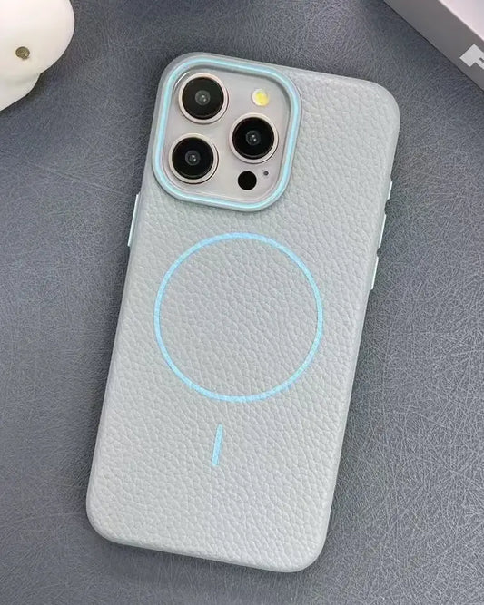 Macaron Leather Matte Magnetic Phone Case - Blue
