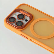 Orange Magic Mask luxury Magsafe lens protector holder case for iPhone 14 Pro Max, showcasing a sleek and protective design.
