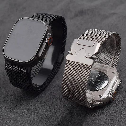 Milanese Titanium Loop Strap for Apple Watch 42/44/45/46/49 mm - Black (Copy)