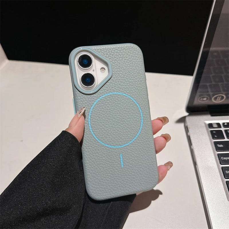Macaron Leather Matte Magnetic Phone Case - Blue