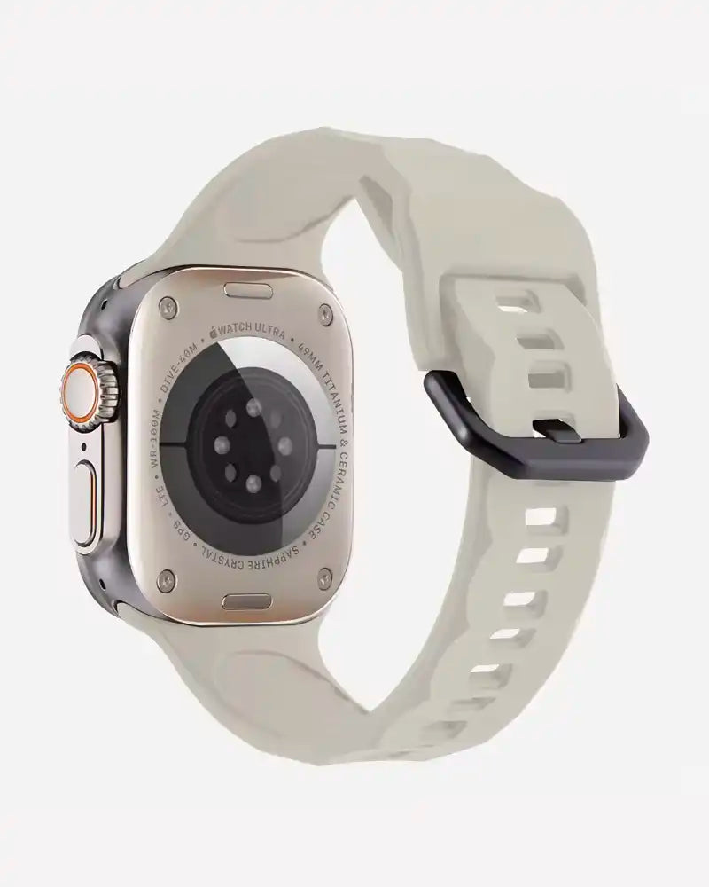TecHub No Gaps silicone strap for Apple Watch 42-49mm, shown in black, designed for secure fit and comfort.