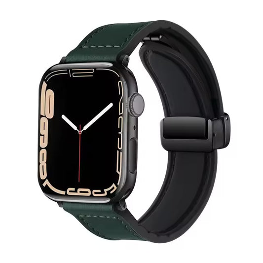 Magnetic Leather Band Strap for Apple Watch 42/44/45/46/49 mm - Army Green