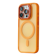 Orange Magic Mask Luxury Magsafe lens protector holder case for iPhone 14 Pro Max with sleek design and secure attachment.
